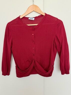 Moschino Vintage Y2K 90s Cotton Knit Cardigan Twist Peplum Hem IT42 EUC